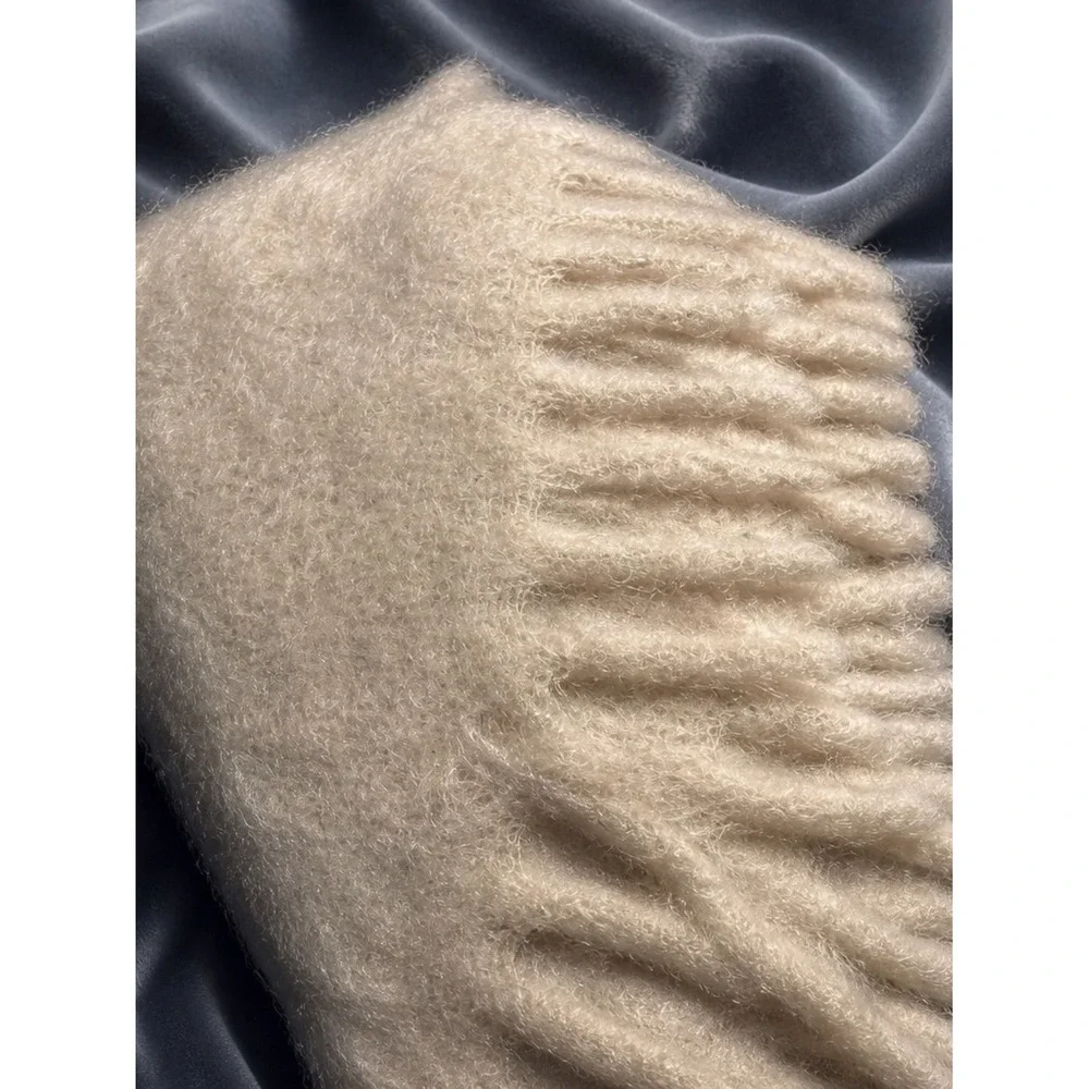 RH Restoration Hardware Luxe Mohair Wool Throw Blanket Cream Ivory Spain 60x66